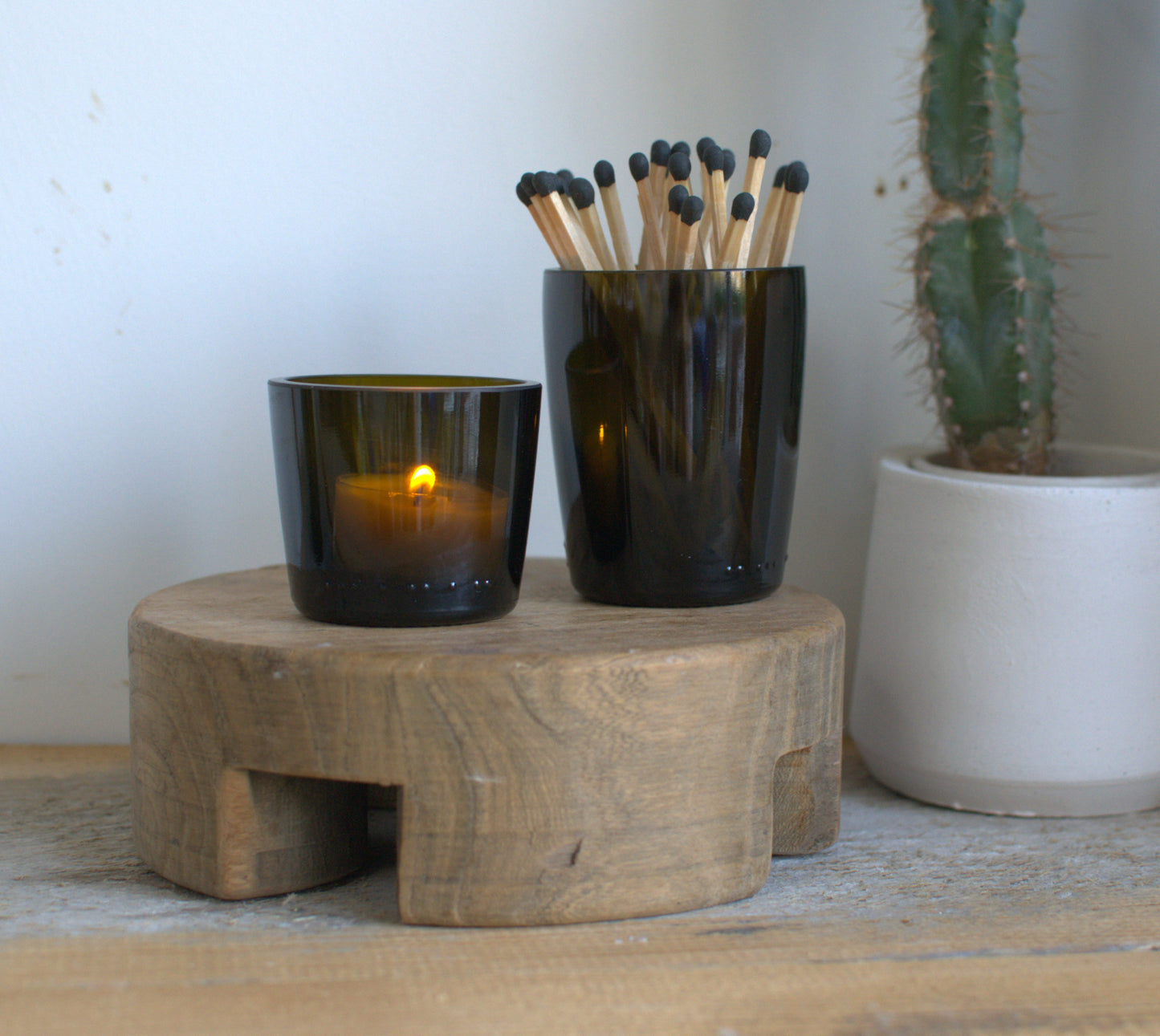 Olive Green Glass Match Holder