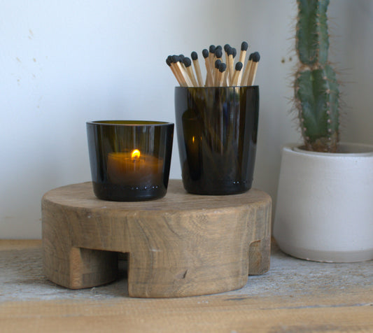 Olive Green Glass Match Holder